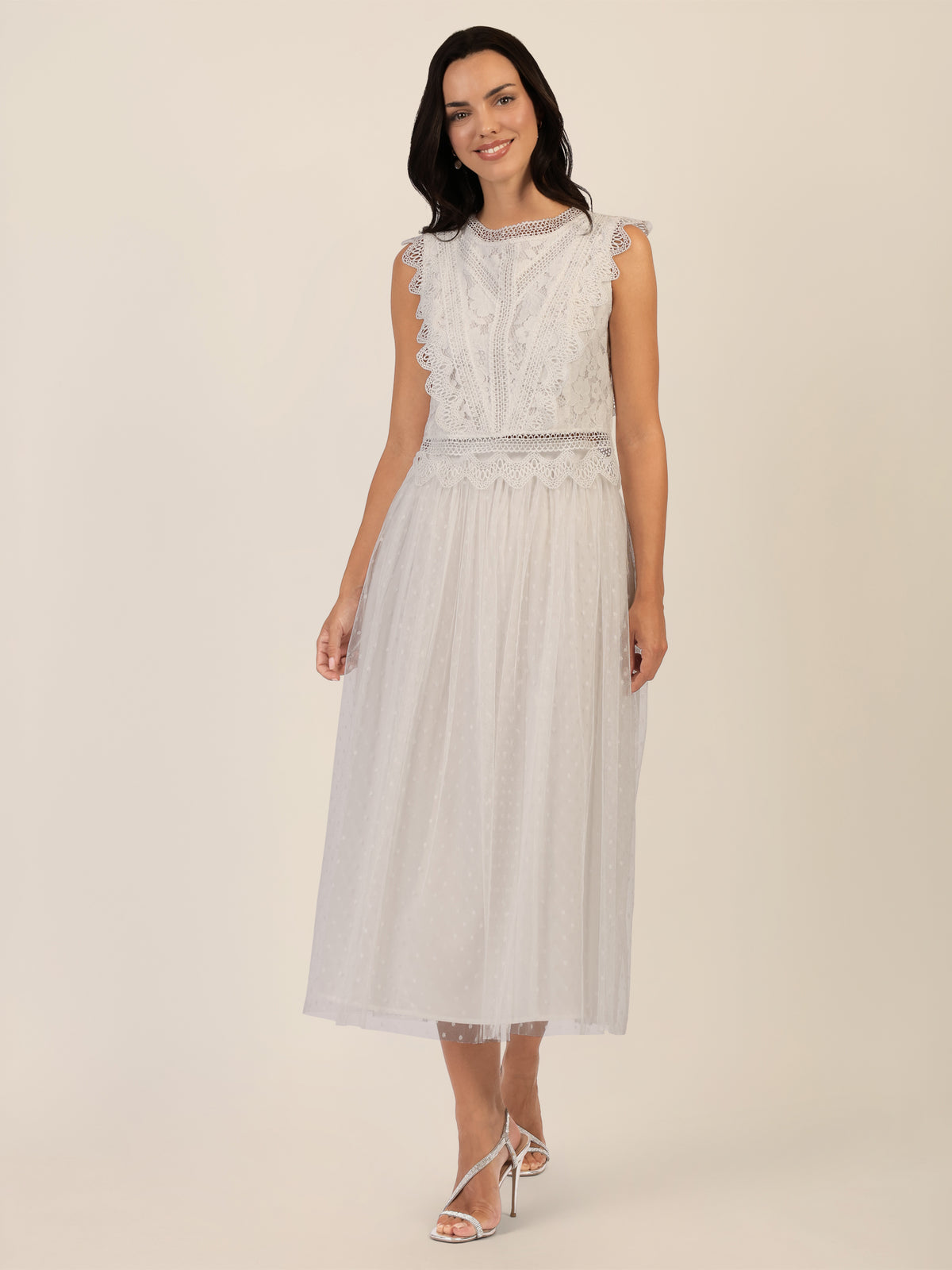 APART Spitzentop mit Spitzenkragen und Reißverschluss | creme
