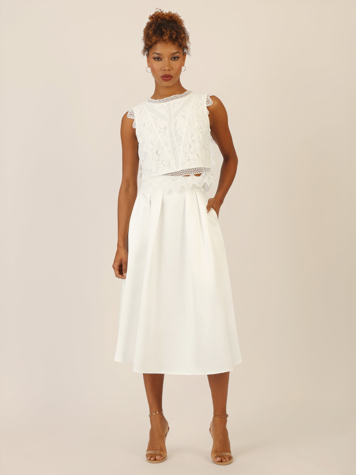 APART Satinrock mit Falten und weitem Saum | creme