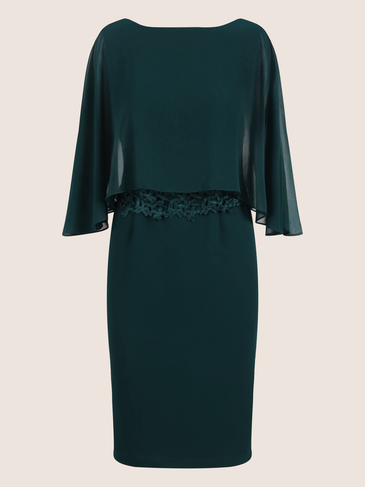 APART Kleid mit Chiffoncape in Lagenoptik mit Spitzenborte | dunkelgrün