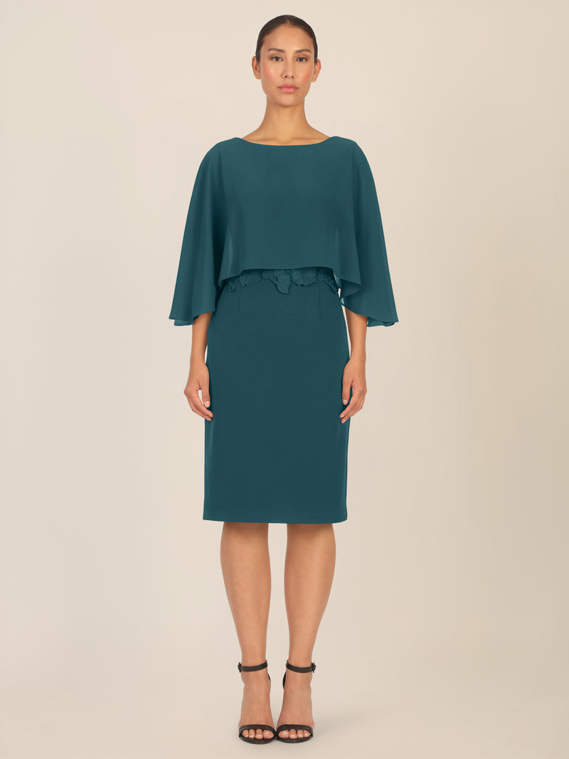 APART Kleid mit Chiffoncape in Lagenoptik mit Spitzenborte | dunkelgrün