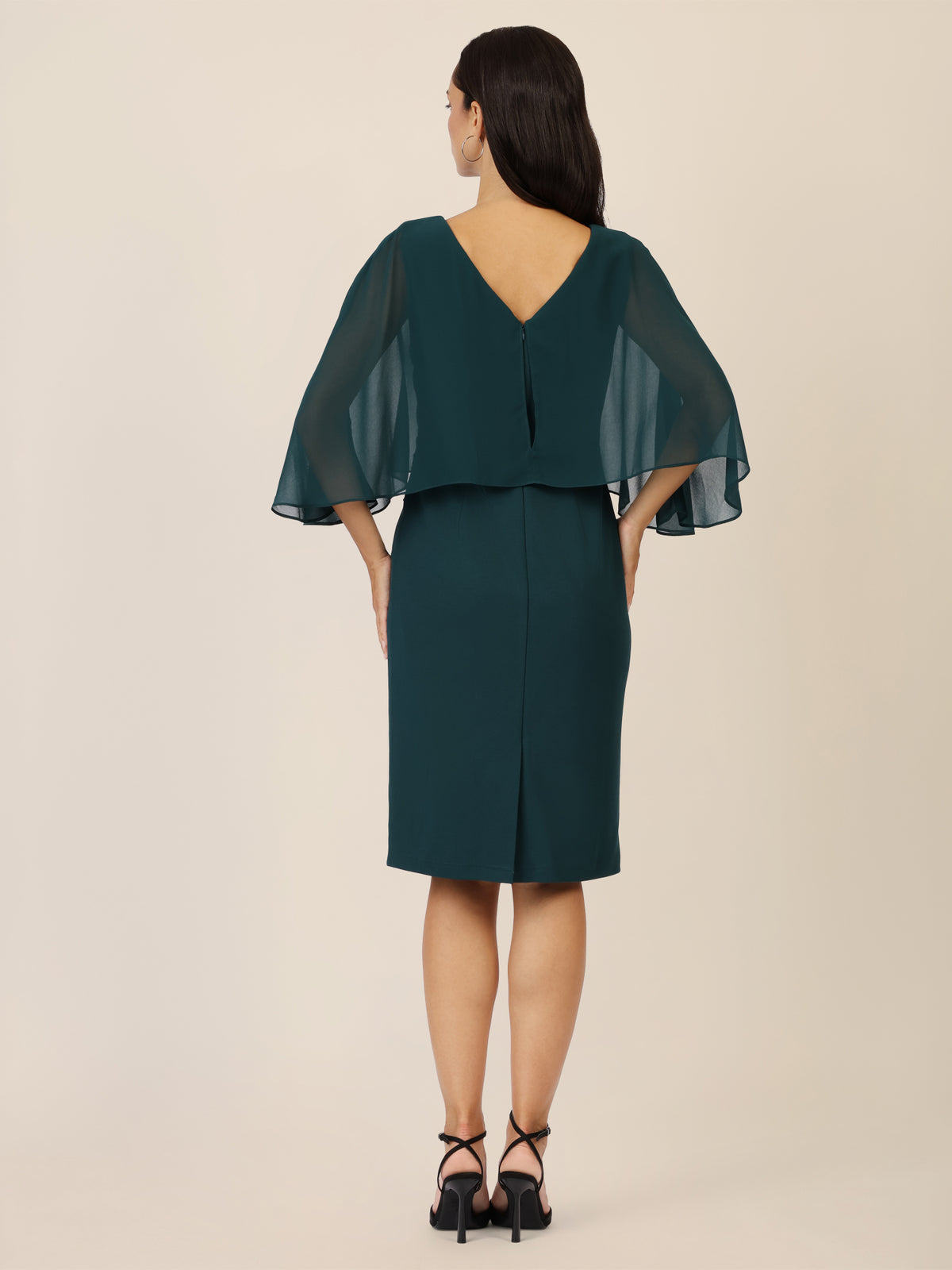 APART Kleid mit Chiffoncape in Lagenoptik mit Spitzenborte | dunkelgrün