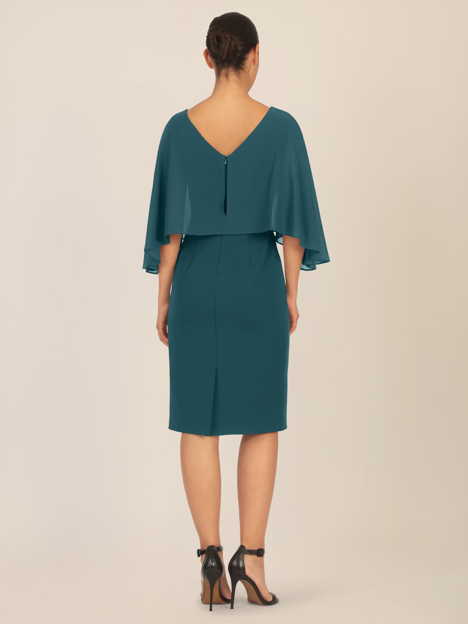 APART Kleid mit Chiffoncape in Lagenoptik mit Spitzenborte | dunkelgrün