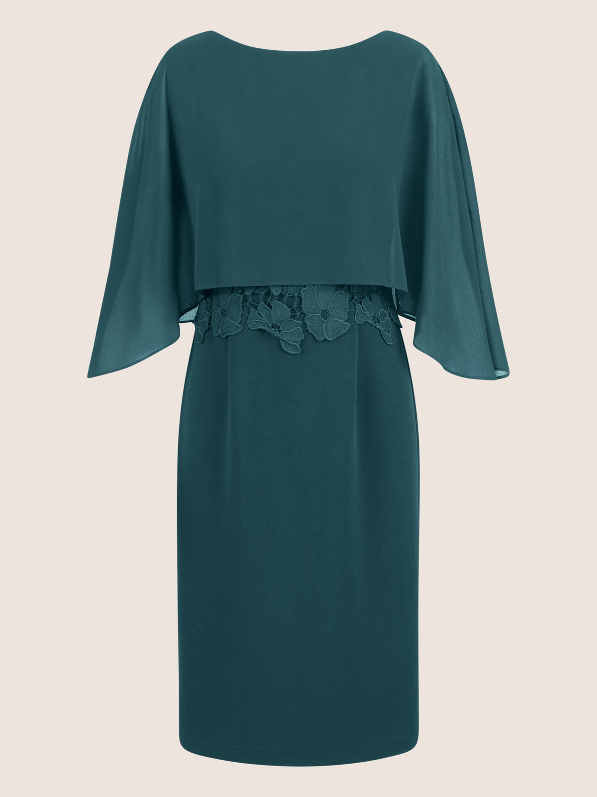 APART Kleid mit Chiffoncape in Lagenoptik mit Spitzenborte | dunkelgrün