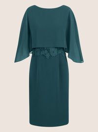 APART Kleid mit Chiffoncape in Lagenoptik mit Spitzenborte | dunkelgrün