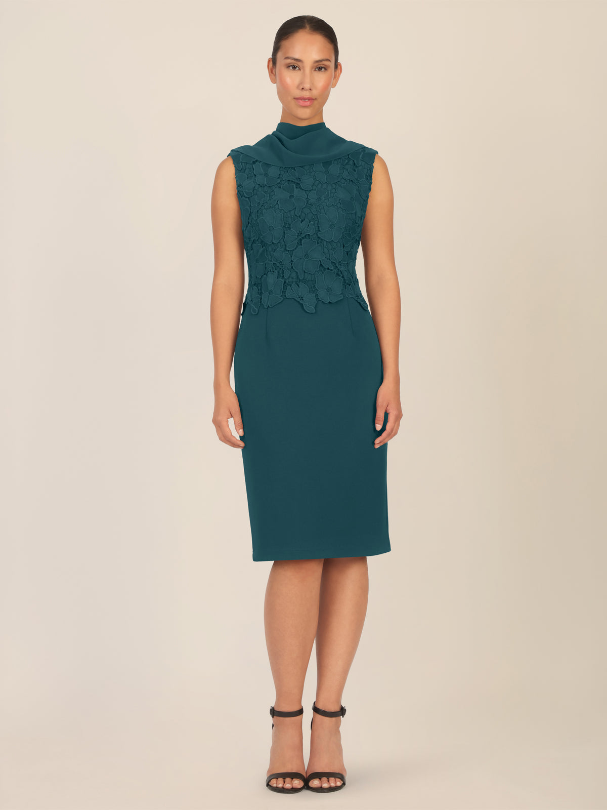 APART Kleid mit Chiffoncape in Lagenoptik mit Spitzenborte | dunkelgrün