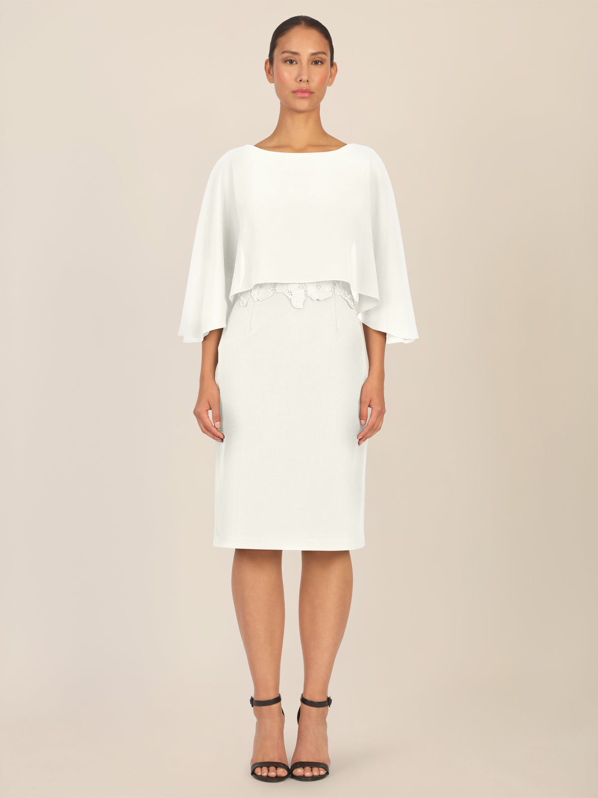 APART Kleid mit Chiffoncape in Lagenoptik mit Spitzenborte | creme