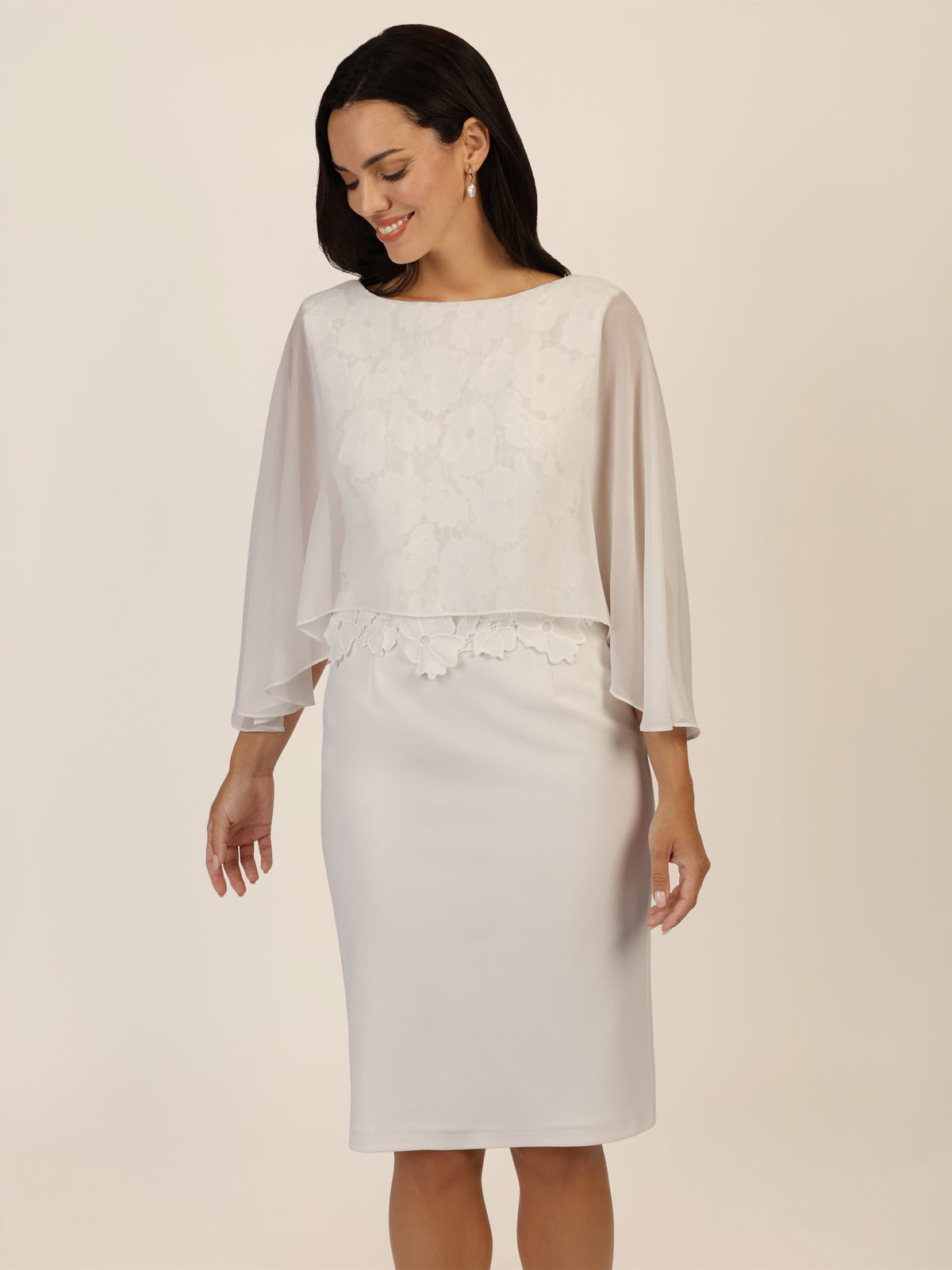 APART Kleid mit Chiffoncape in Lagenoptik mit Spitzenborte | creme