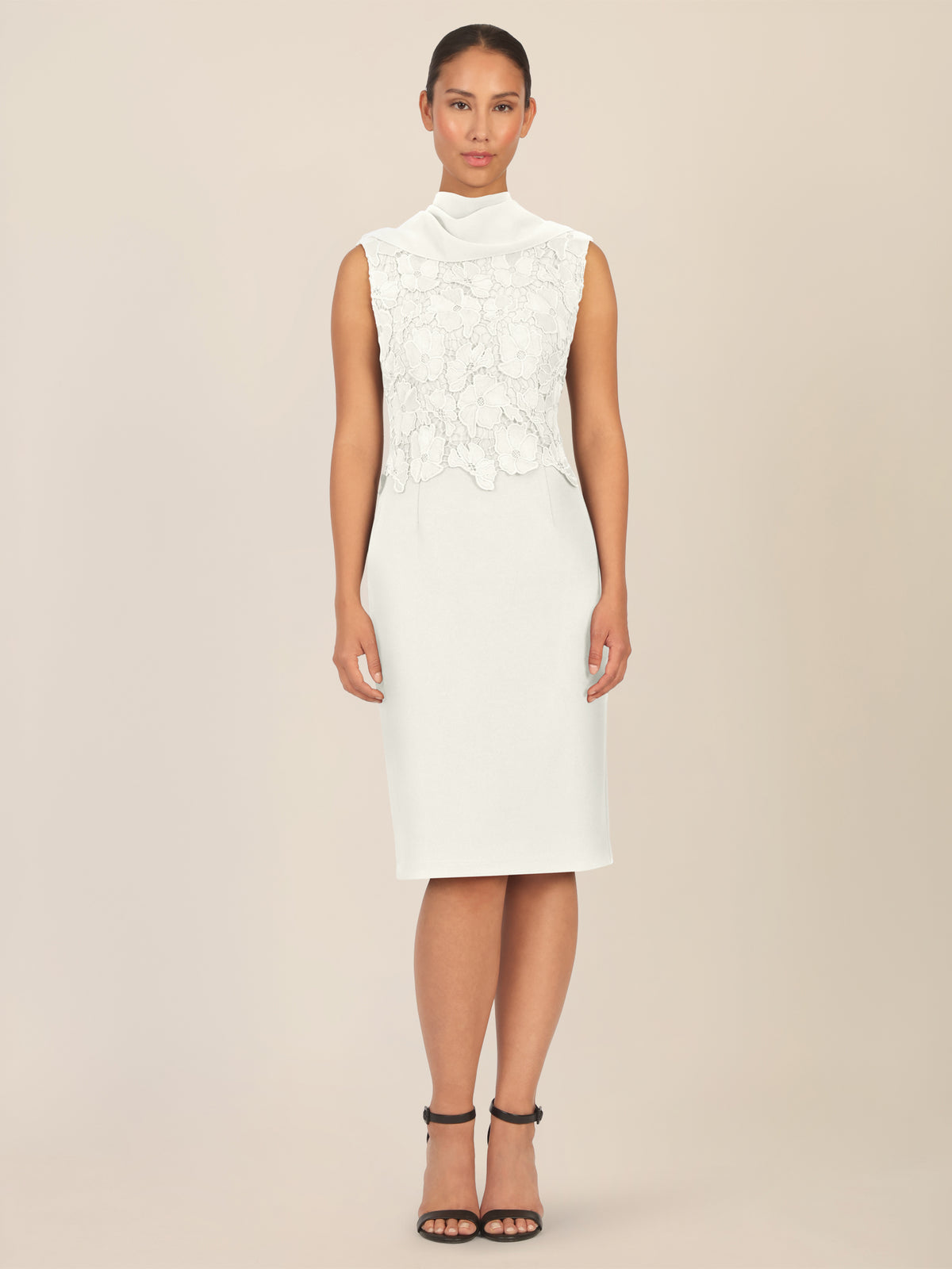 APART Kleid mit Chiffoncape in Lagenoptik mit Spitzenborte | creme