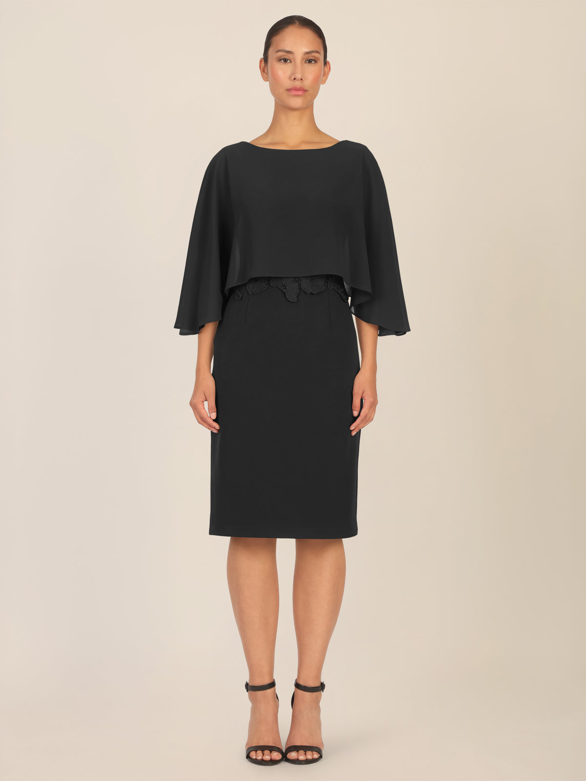 APART Kleid mit Chiffoncape in Lagenoptik mit Spitzenborte | schwarz