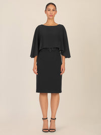 APART Kleid mit Chiffoncape in Lagenoptik mit Spitzenborte | schwarz