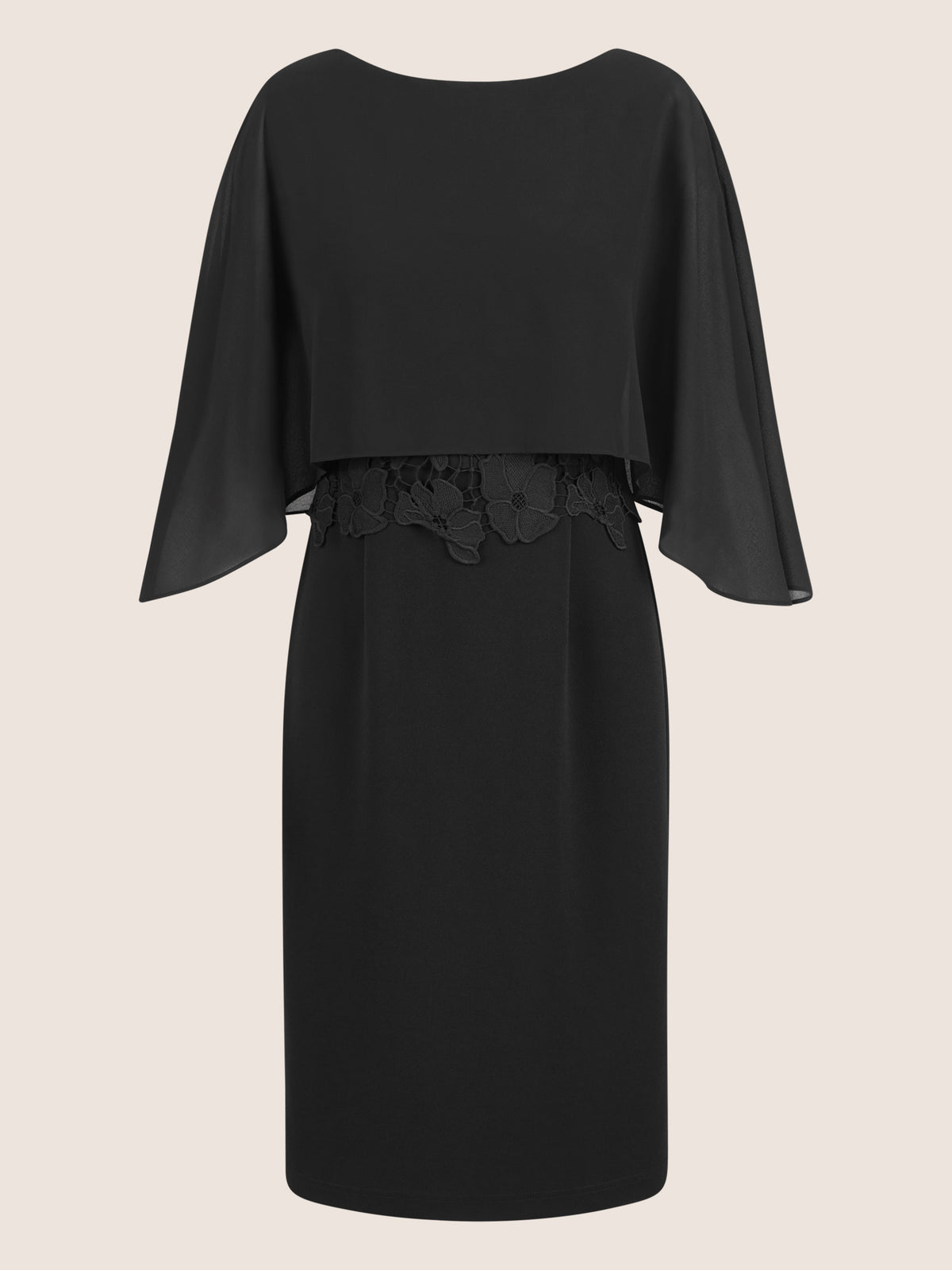APART Kleid mit Chiffoncape in Lagenoptik mit Spitzenborte | schwarz