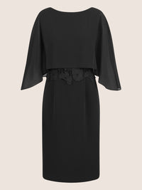 APART Kleid mit Chiffoncape in Lagenoptik mit Spitzenborte | schwarz