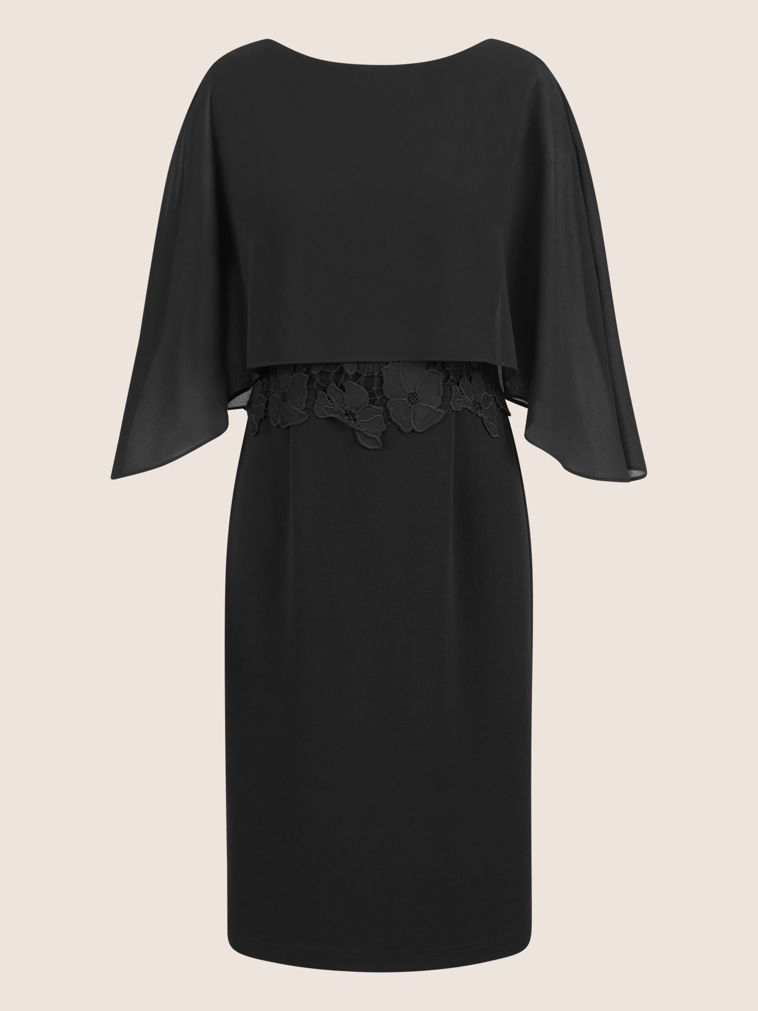 APART Kleid mit Chiffoncape in Lagenoptik mit Spitzenborte | schwarz