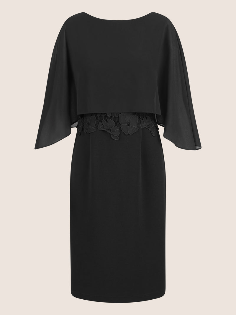 APART Kleid mit Chiffoncape in Lagenoptik mit Spitzenborte | schwarz