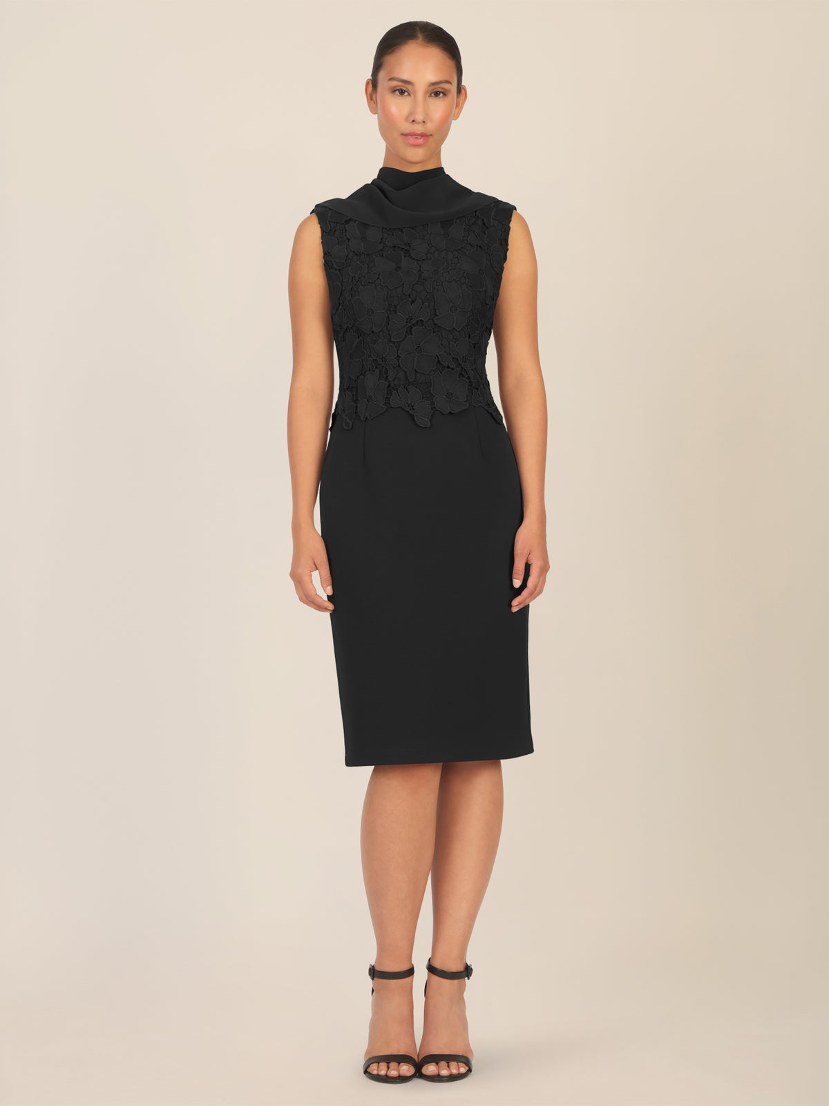 APART Kleid mit Chiffoncape in Lagenoptik mit Spitzenborte | schwarz