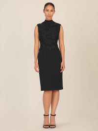 APART Kleid mit Chiffoncape in Lagenoptik mit Spitzenborte | schwarz