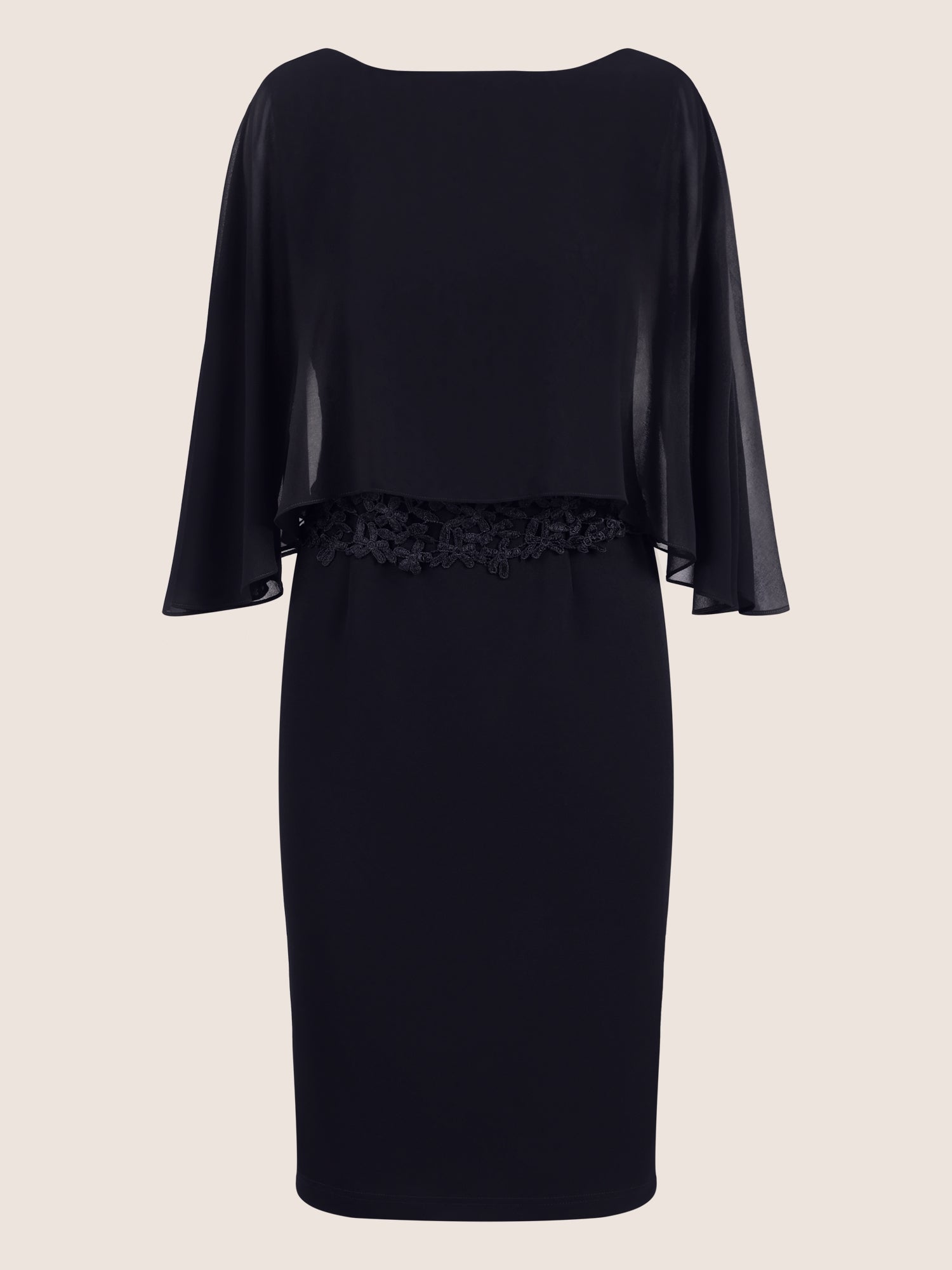 APART Kleid mit Chiffoncape in Lagenoptik mit Spitzenborte | nachtblau