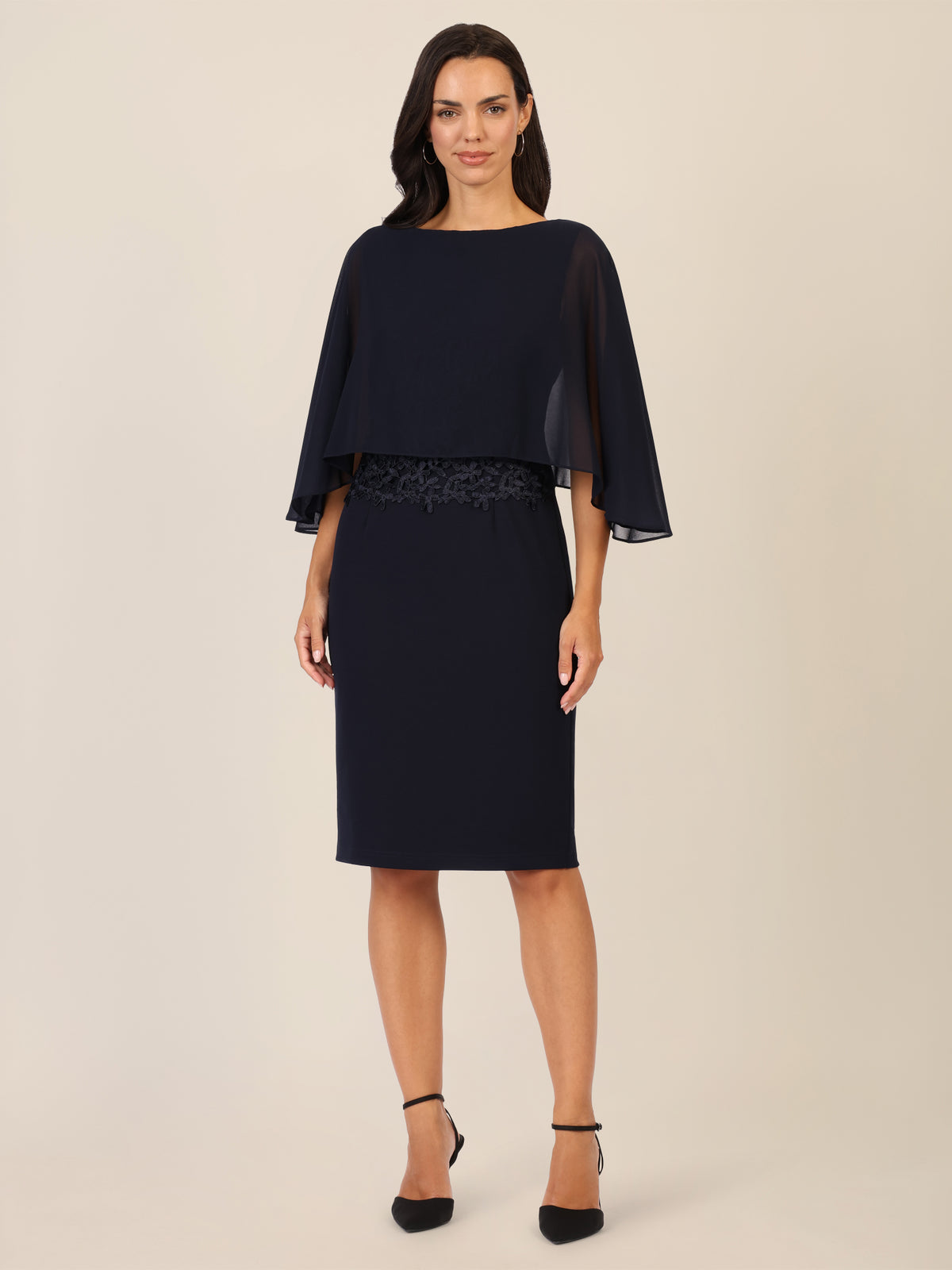 APART Kleid mit Chiffoncape in Lagenoptik mit Spitzenborte | nachtblau