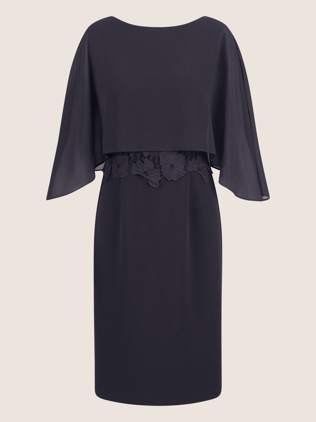 APART Kleid mit Chiffoncape in Lagenoptik mit Spitzenborte | nachtblau