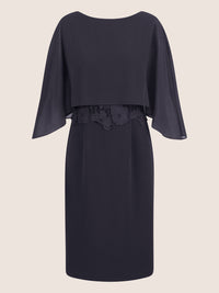 APART Kleid mit Chiffoncape in Lagenoptik mit Spitzenborte | nachtblau
