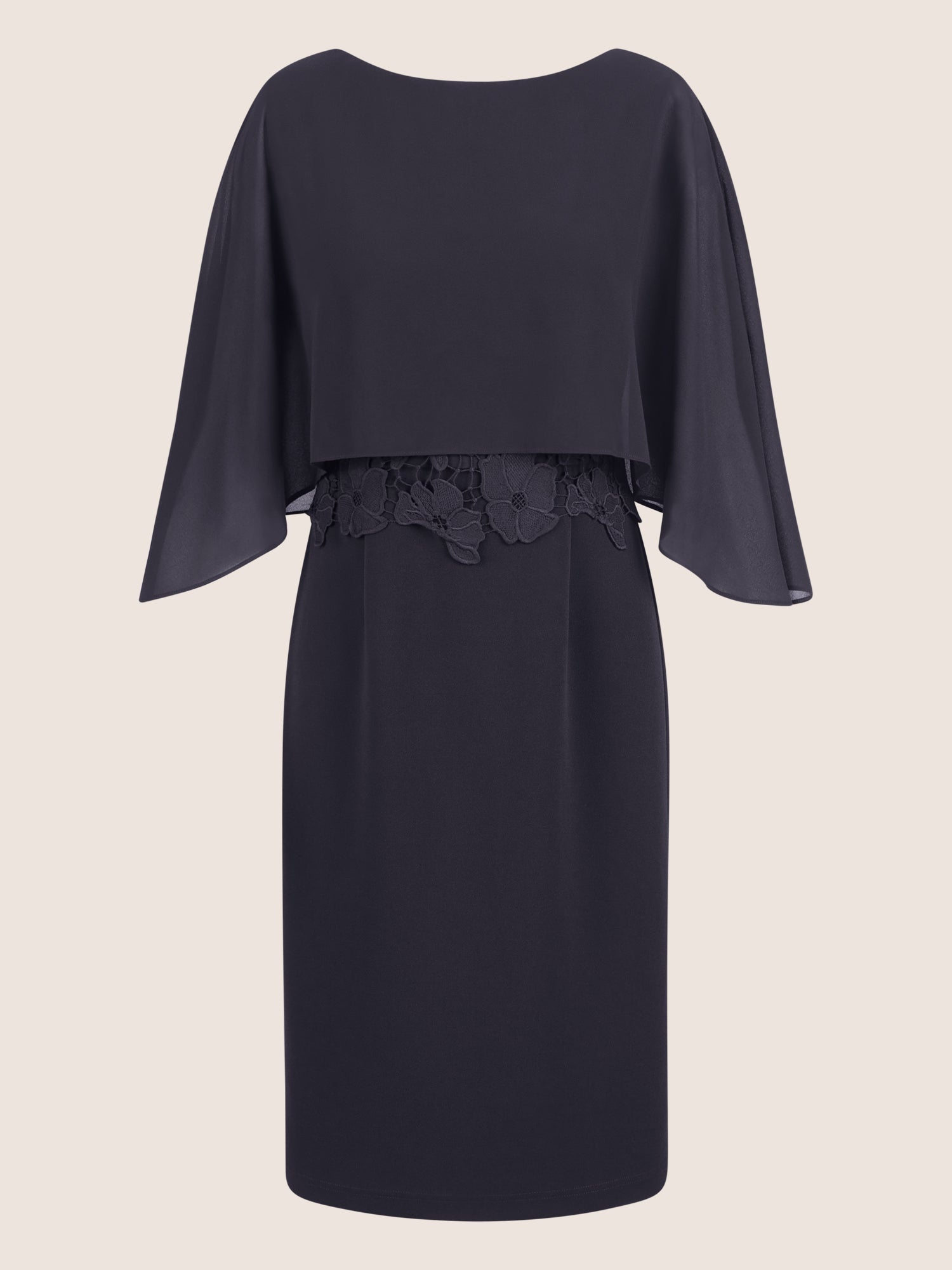 APART Kleid mit Chiffoncape in Lagenoptik mit Spitzenborte | nachtblau