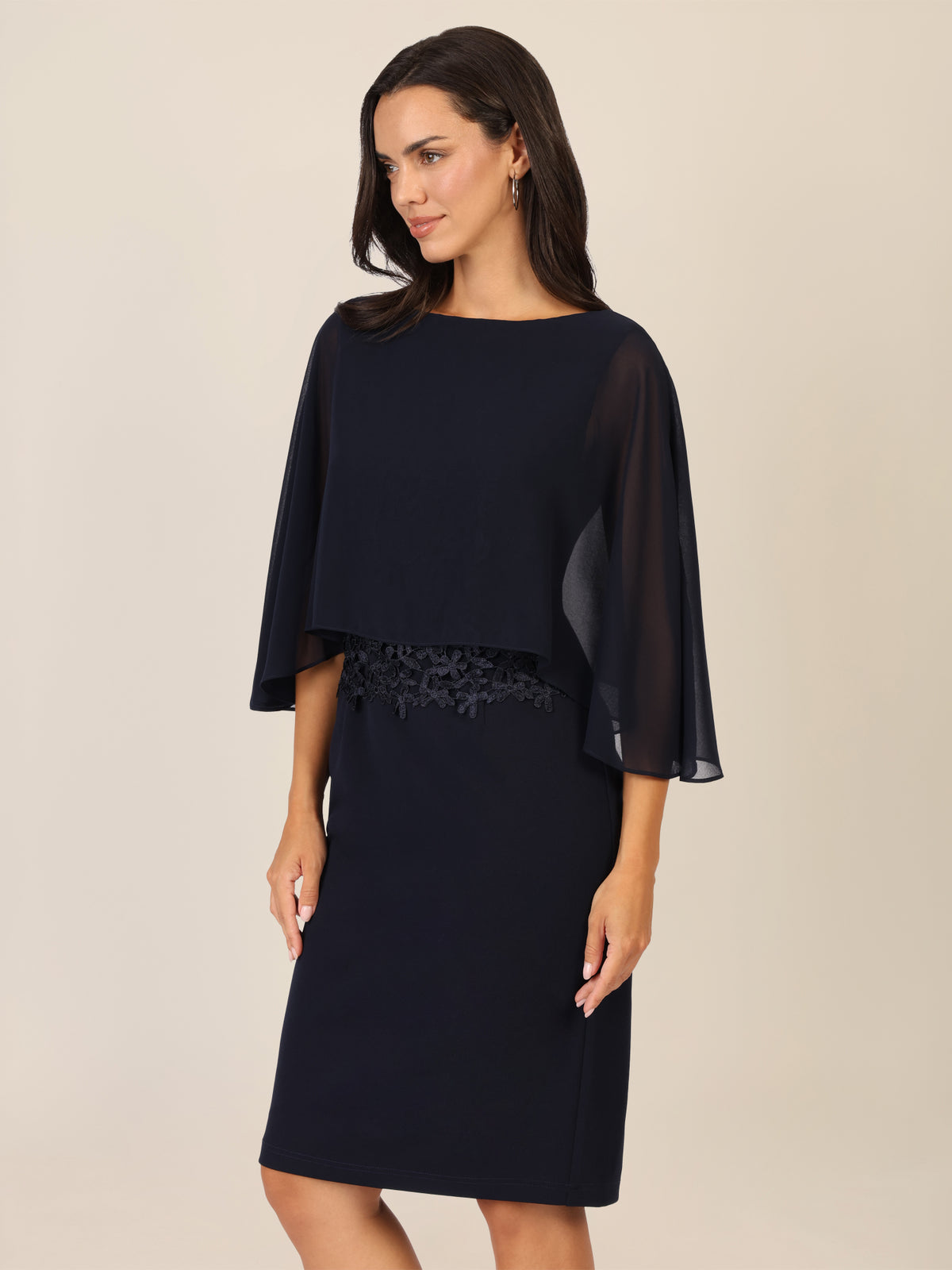 APART Kleid mit Chiffoncape in Lagenoptik mit Spitzenborte | nachtblau