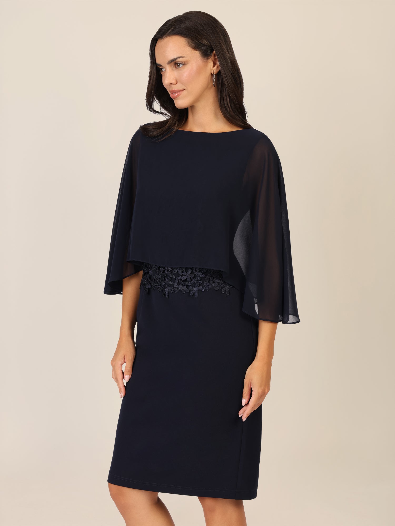 APART Kleid mit Chiffoncape in Lagenoptik mit Spitzenborte | nachtblau