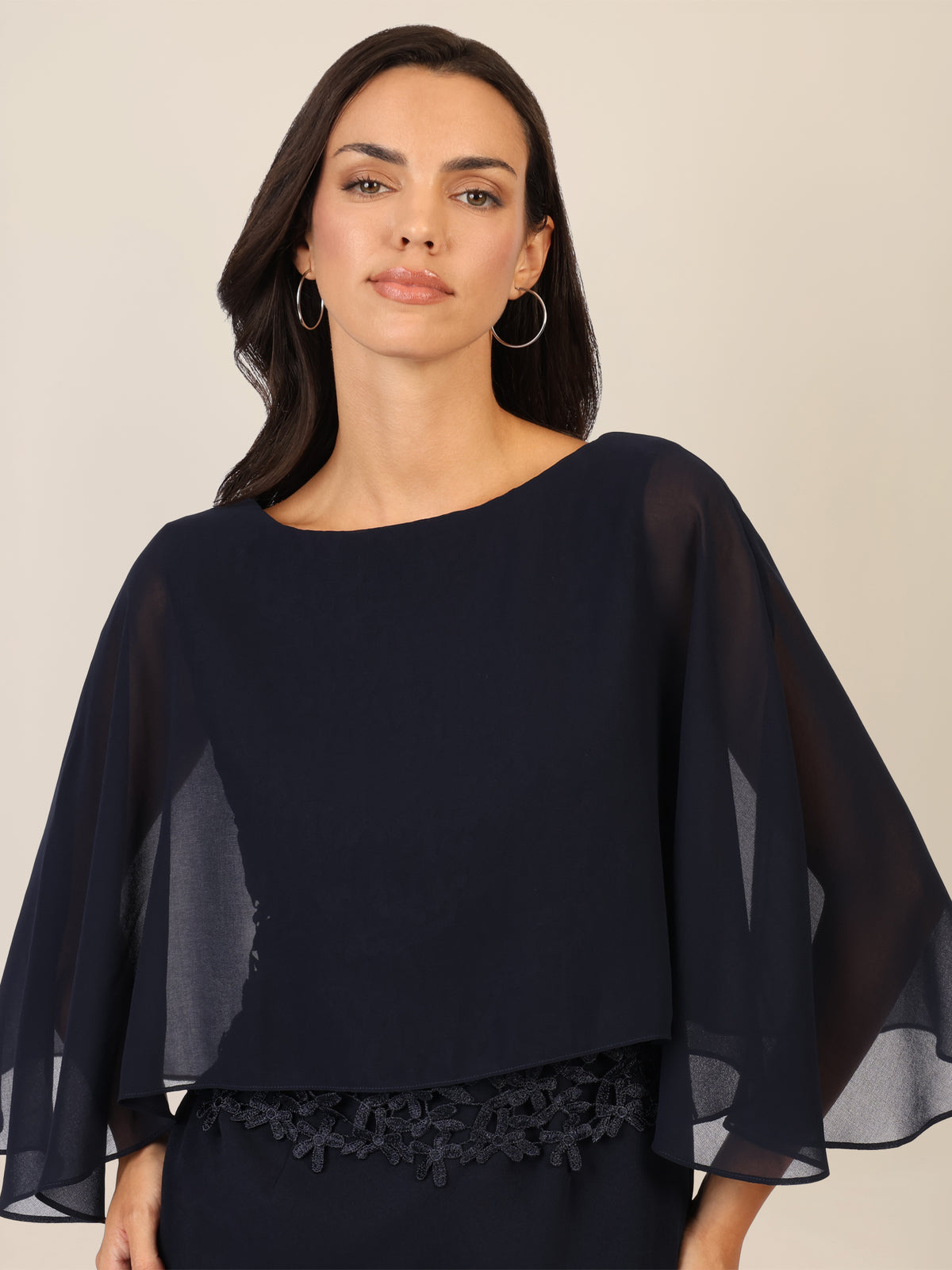APART Kleid mit Chiffoncape in Lagenoptik mit Spitzenborte | nachtblau