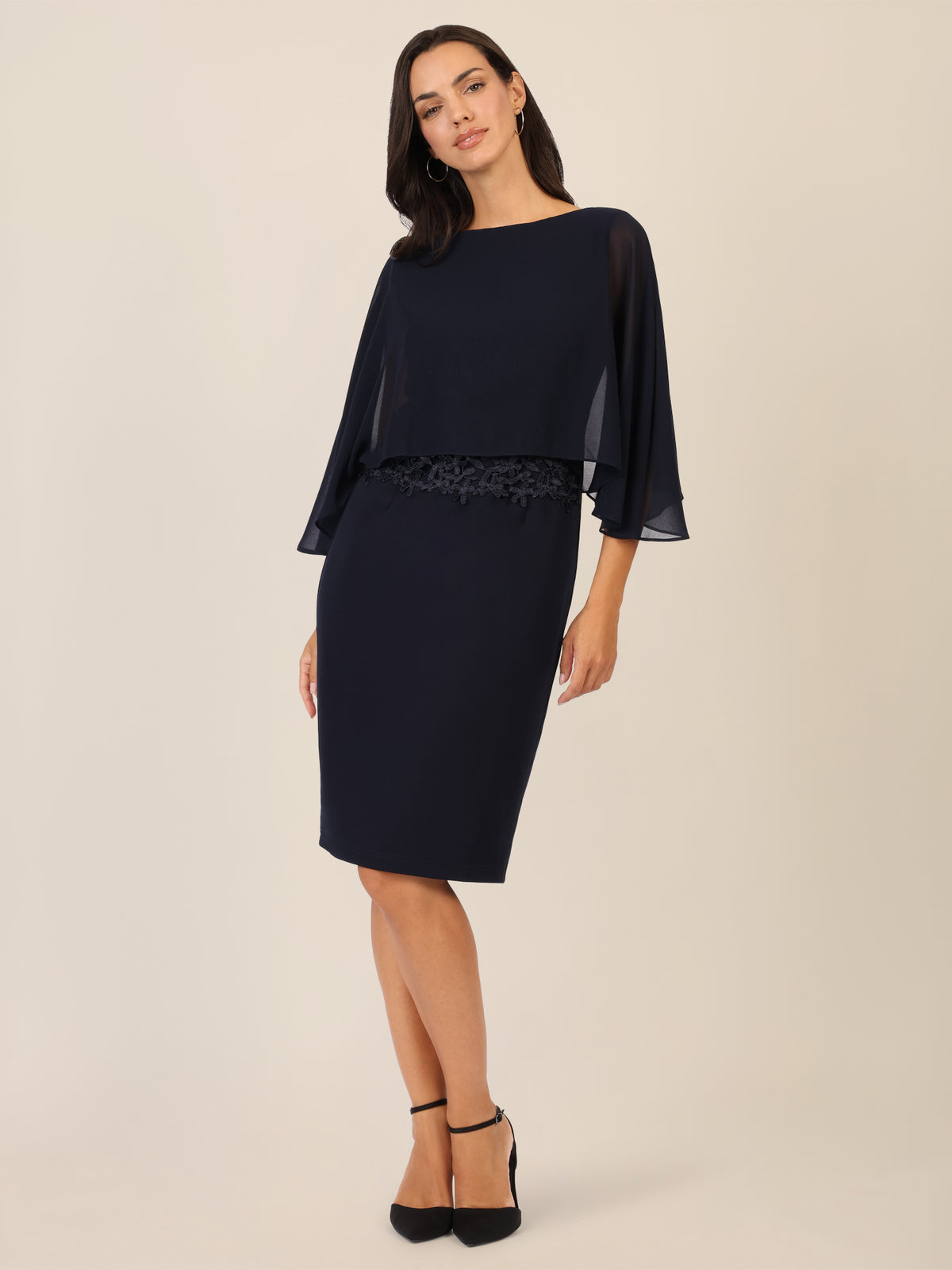 APART Kleid mit Chiffoncape in Lagenoptik mit Spitzenborte | nachtblau