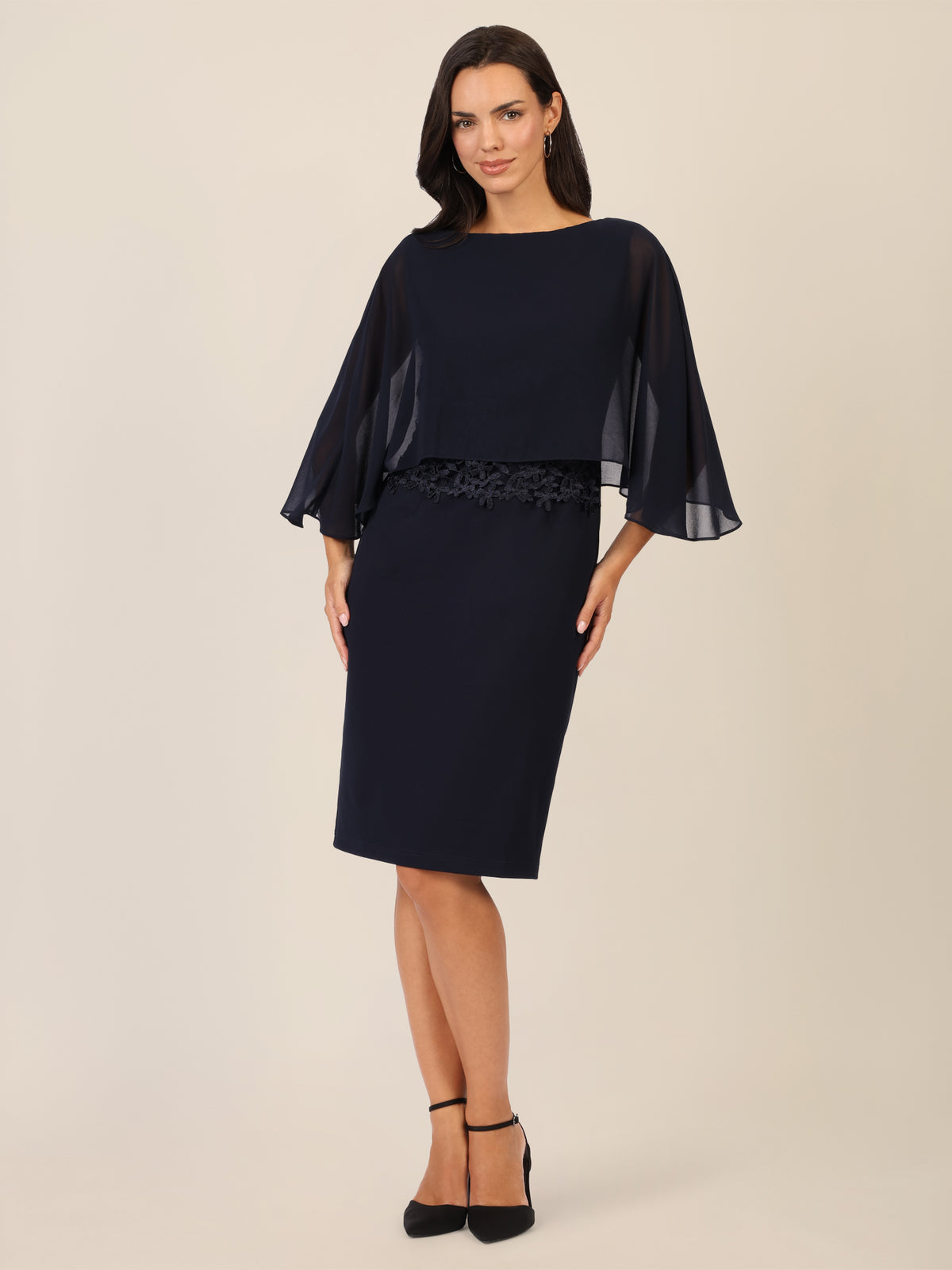 APART Kleid mit Chiffoncape in Lagenoptik mit Spitzenborte | nachtblau