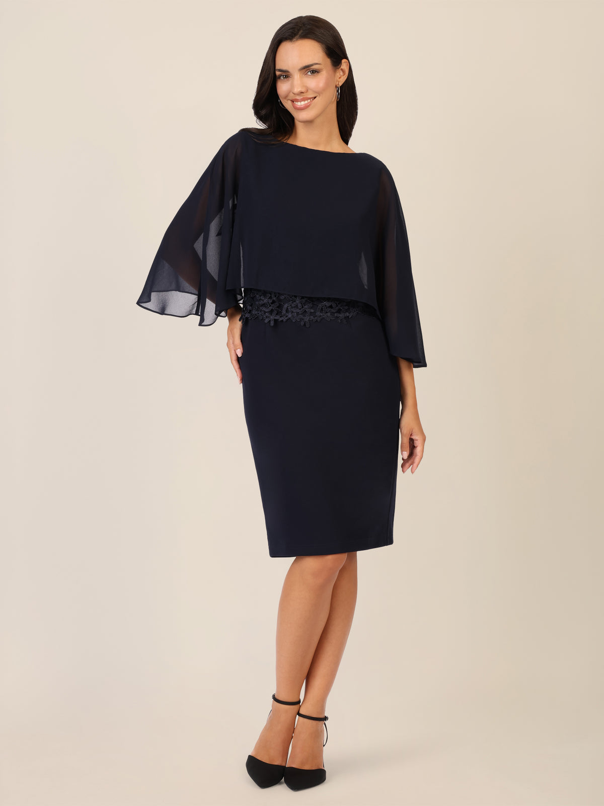APART Kleid mit Chiffoncape in Lagenoptik mit Spitzenborte | nachtblau