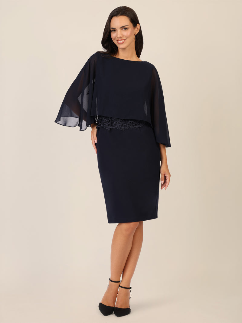 APART Kleid mit Chiffoncape in Lagenoptik mit Spitzenborte | nachtblau