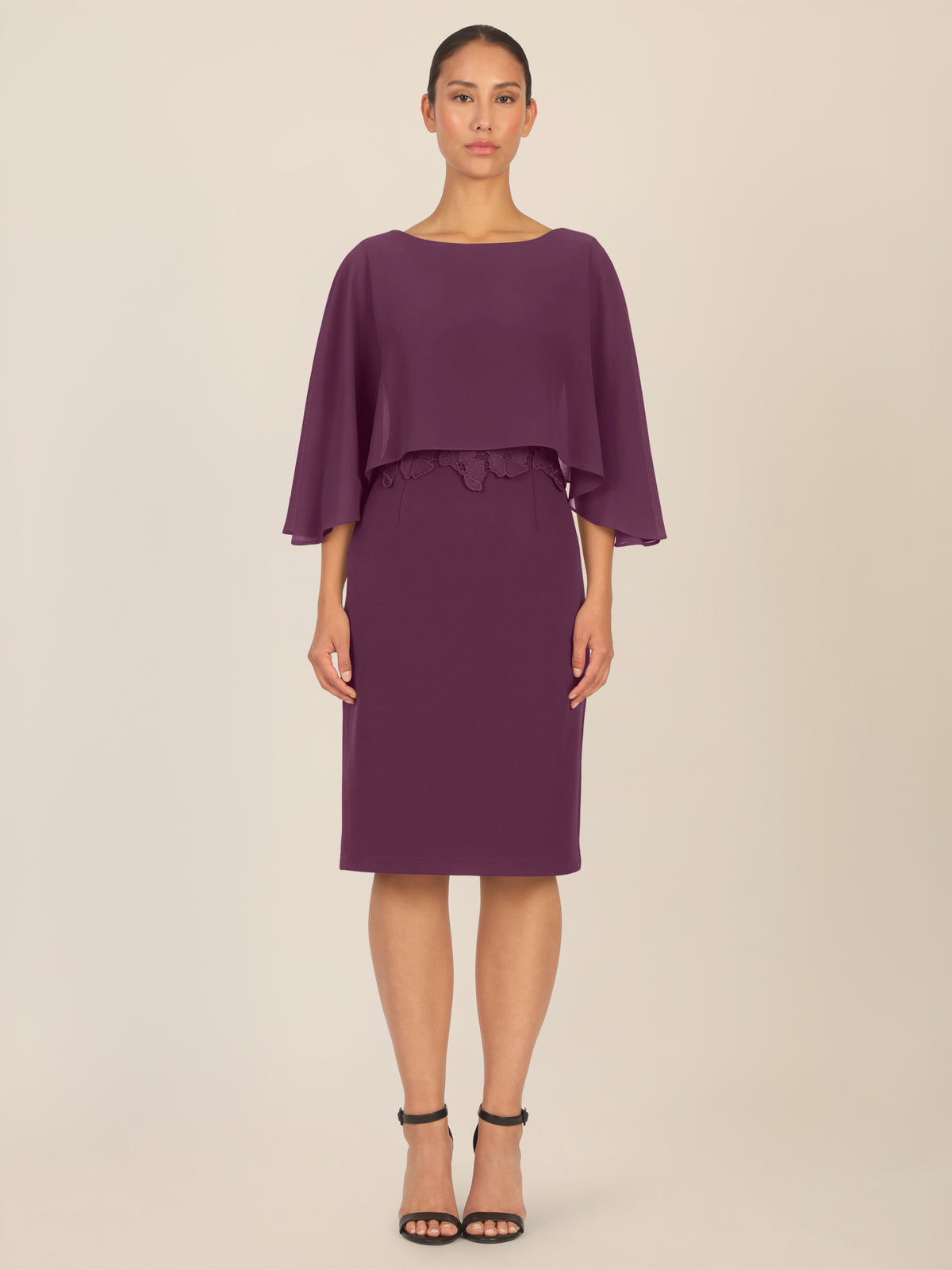 APART Kleid mit Chiffoncape in Lagenoptik mit Spitzenborte | dunkel lila