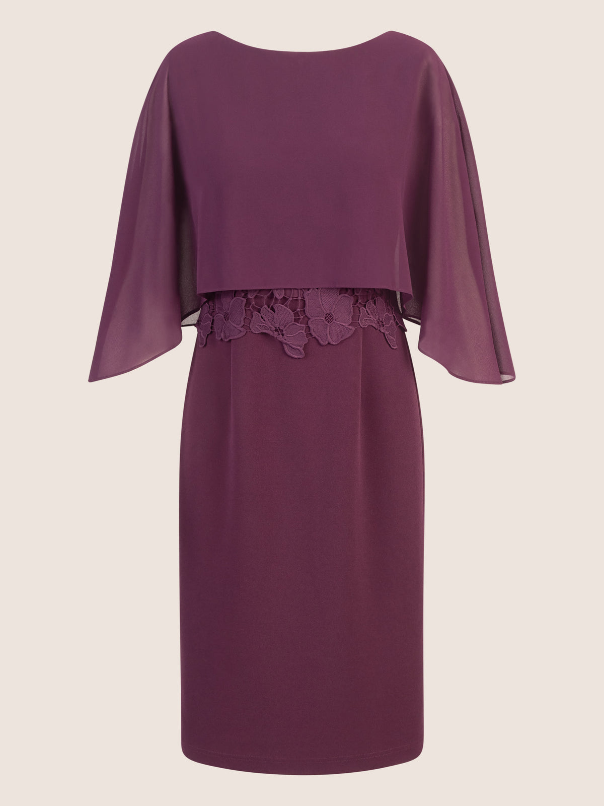 APART Kleid mit Chiffoncape in Lagenoptik mit Spitzenborte | dunkel lila