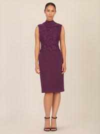 APART Kleid mit Chiffoncape in Lagenoptik mit Spitzenborte | dunkel lila