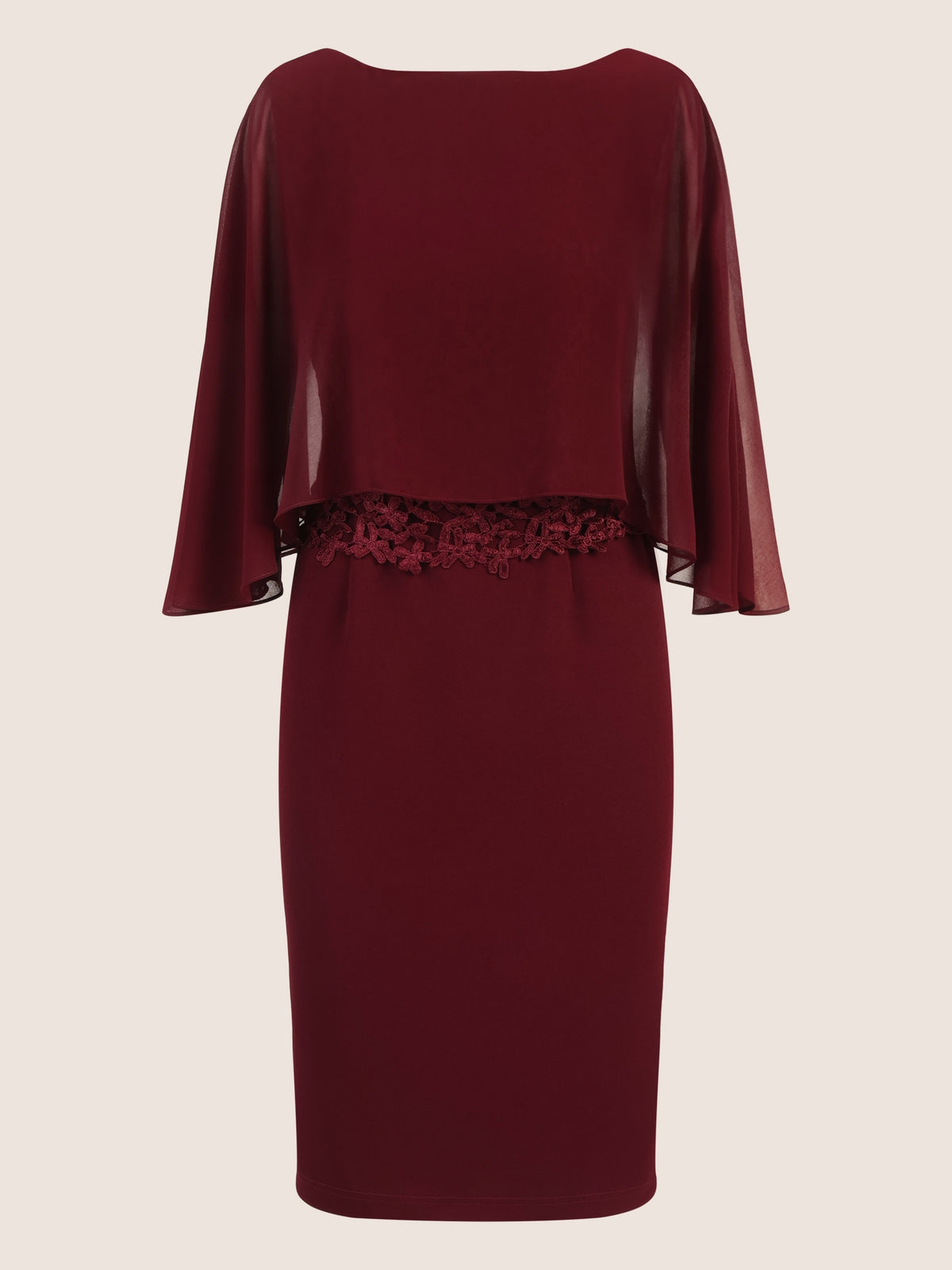 APART Kleid mit Chiffoncape in Lagenoptik mit Spitzenborte | bordeauxrot