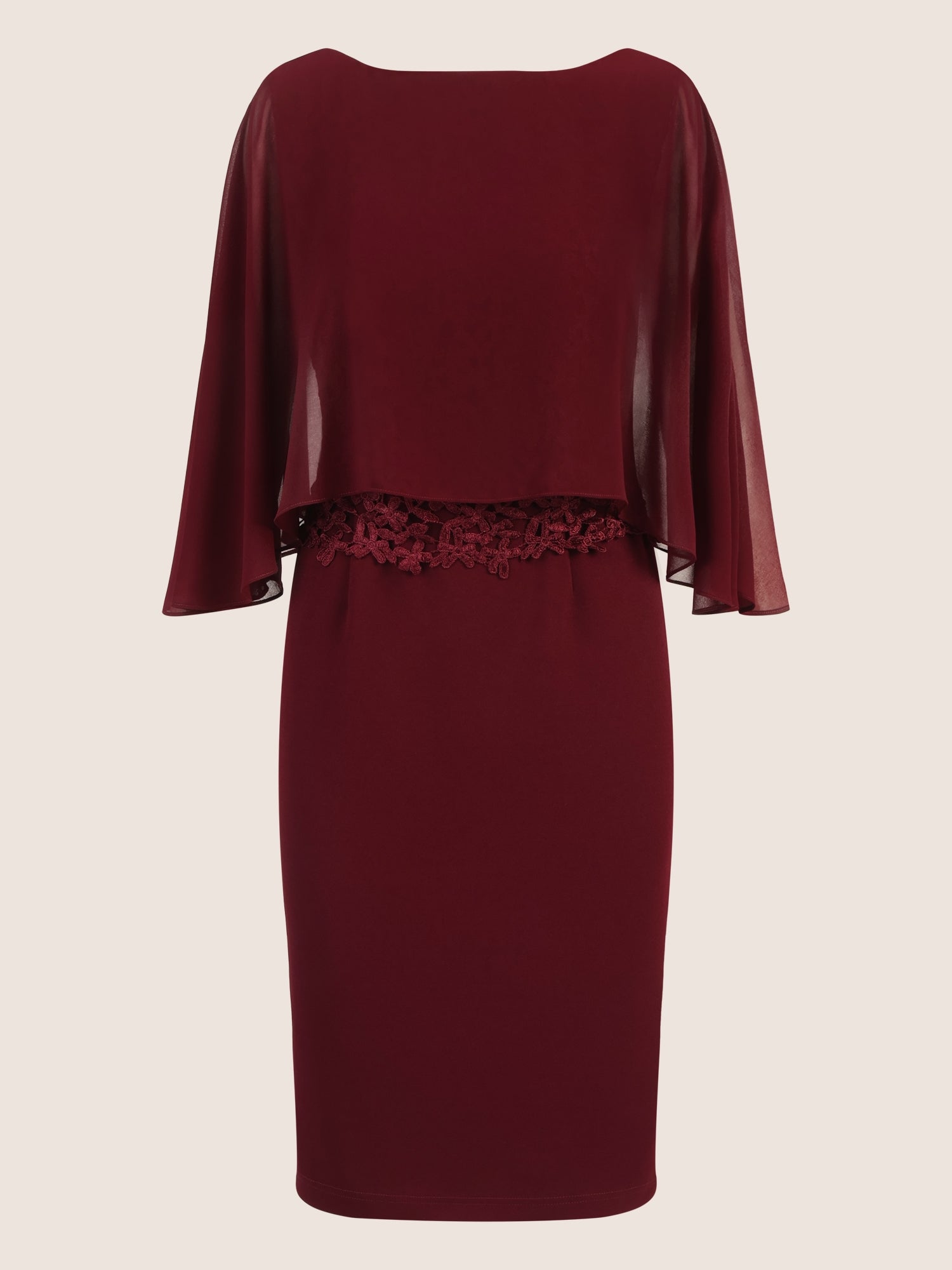 APART Kleid mit Chiffoncape in Lagenoptik mit Spitzenborte | bordeauxrot