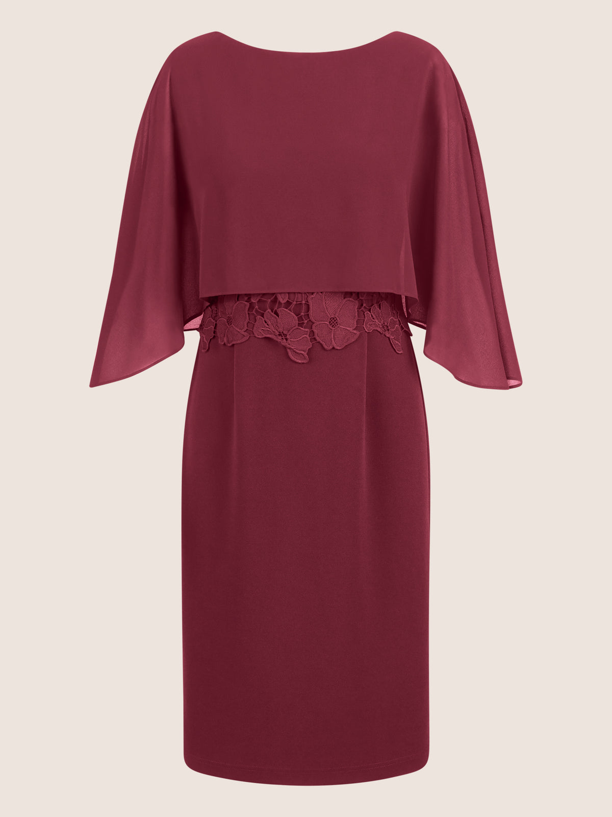 APART Kleid mit Chiffoncape in Lagenoptik mit Spitzenborte | bordeauxrot