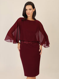 APART Kleid mit Chiffoncape in Lagenoptik mit Spitzenborte | bordeauxrot
