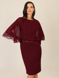 APART Kleid mit Chiffoncape in Lagenoptik mit Spitzenborte | bordeauxrot