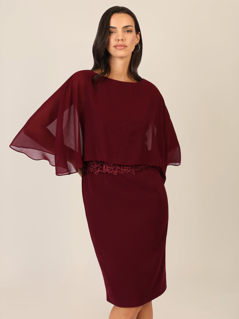 APART Kleid mit Chiffoncape in Lagenoptik mit Spitzenborte | bordeauxrot