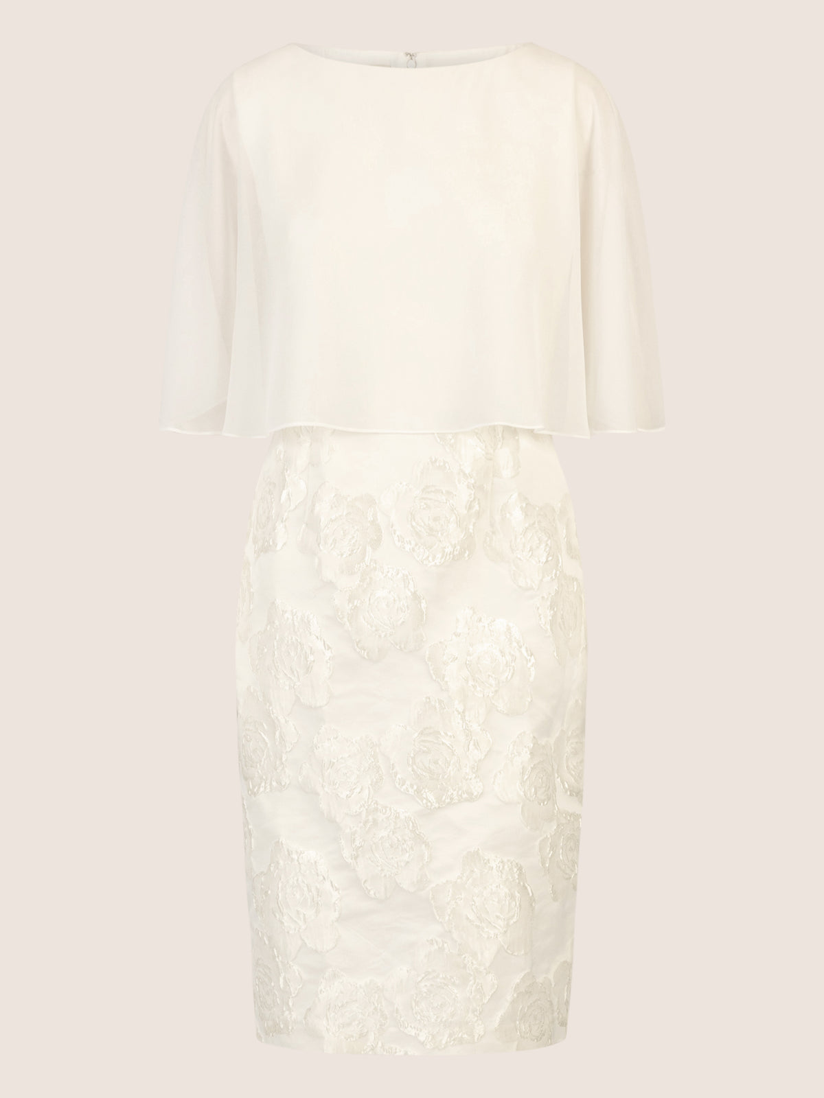 APART Jacquardkleid mit Chiffoncape mit floraler Struktur und Chiffoncape | creme