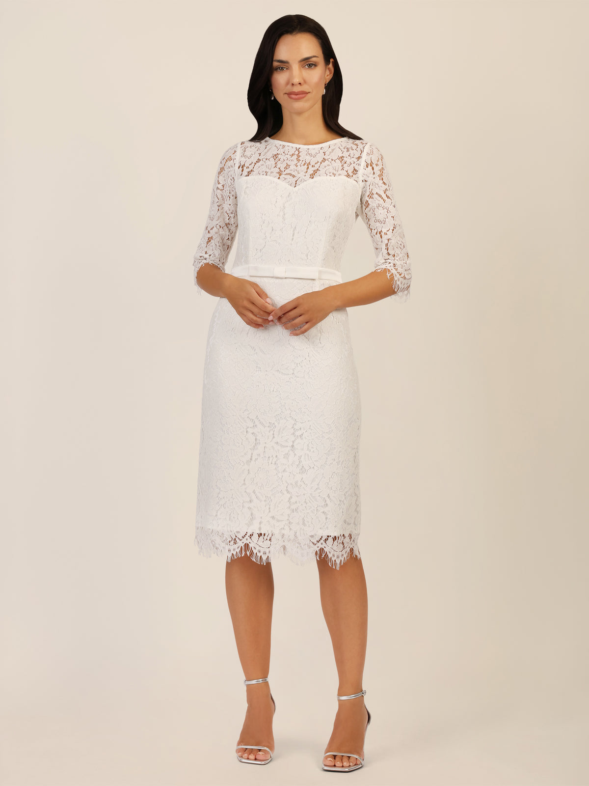 APART Spitzenkleid mit Schleifen-Gürtel | creme