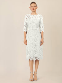 APART Spitzenkleid mit Schleifen-Gürtel | creme