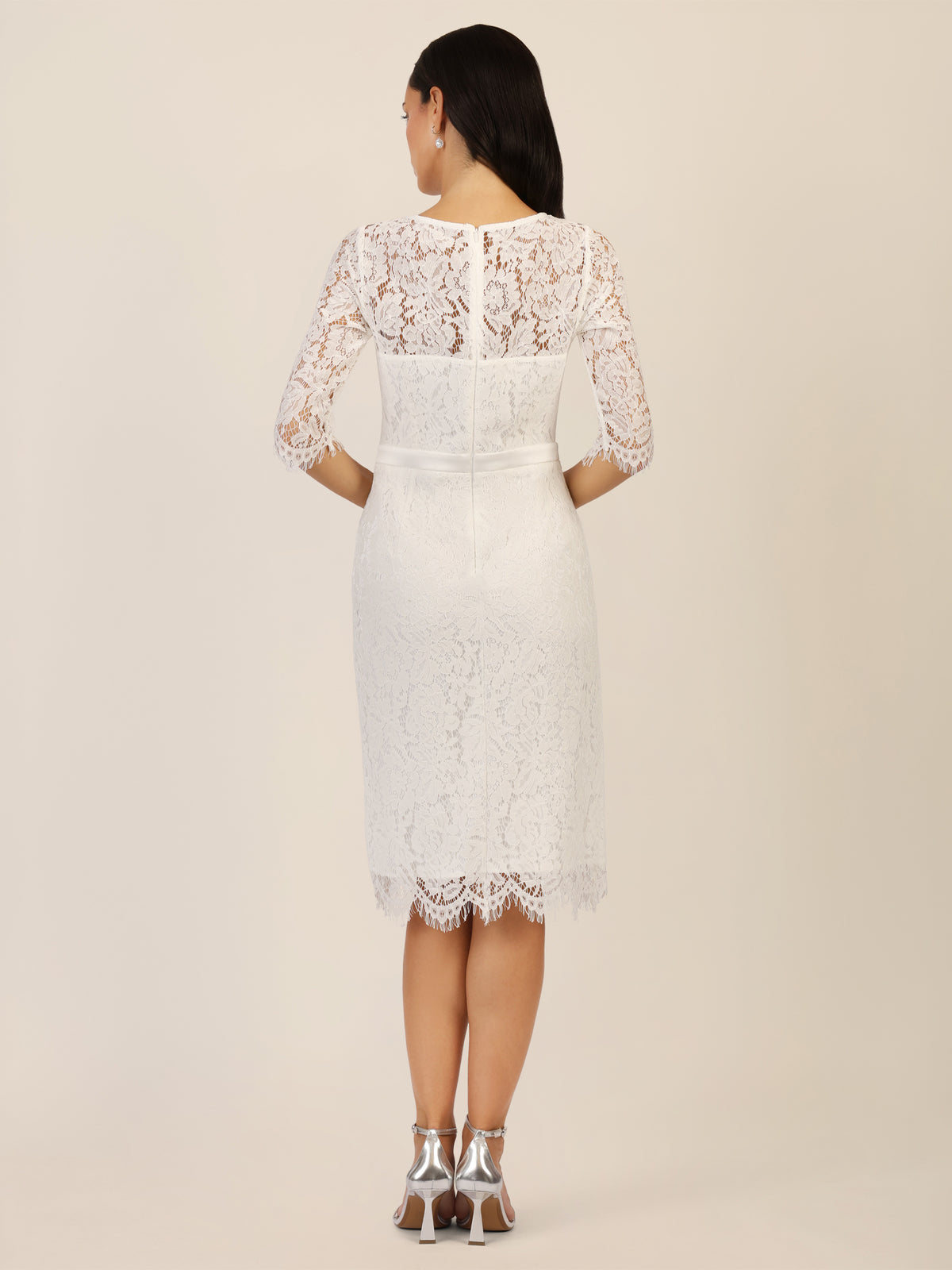 APART Spitzenkleid mit Schleifen-Gürtel | creme