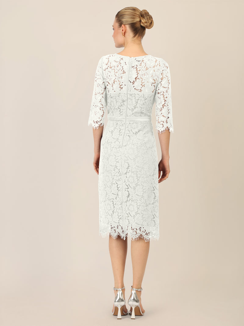 APART Spitzenkleid mit Schleifen-Gürtel | creme