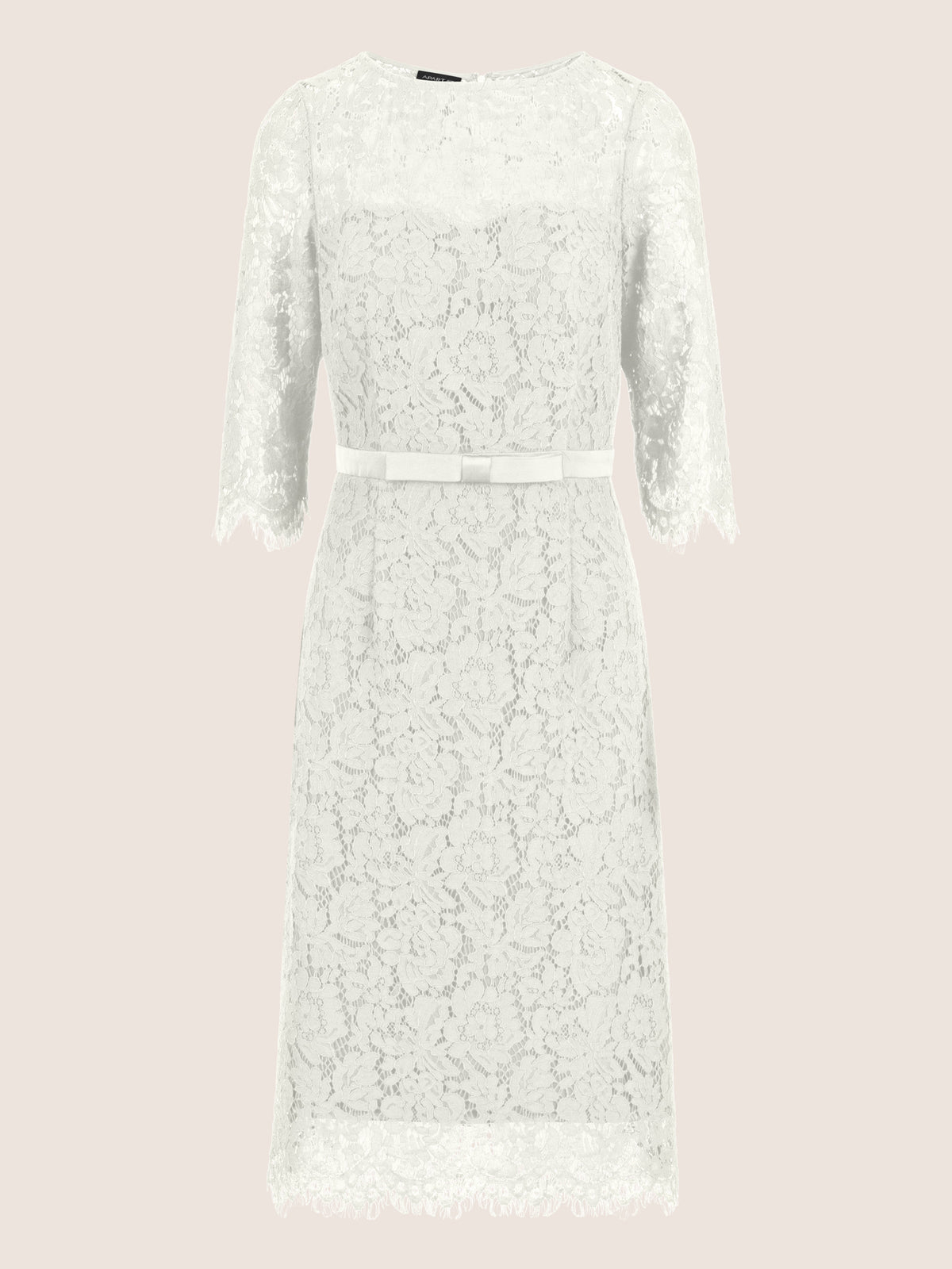APART Spitzenkleid mit Schleifen-Gürtel | creme