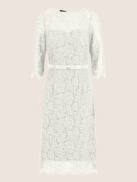 APART Spitzenkleid mit Schleifen-Gürtel | creme