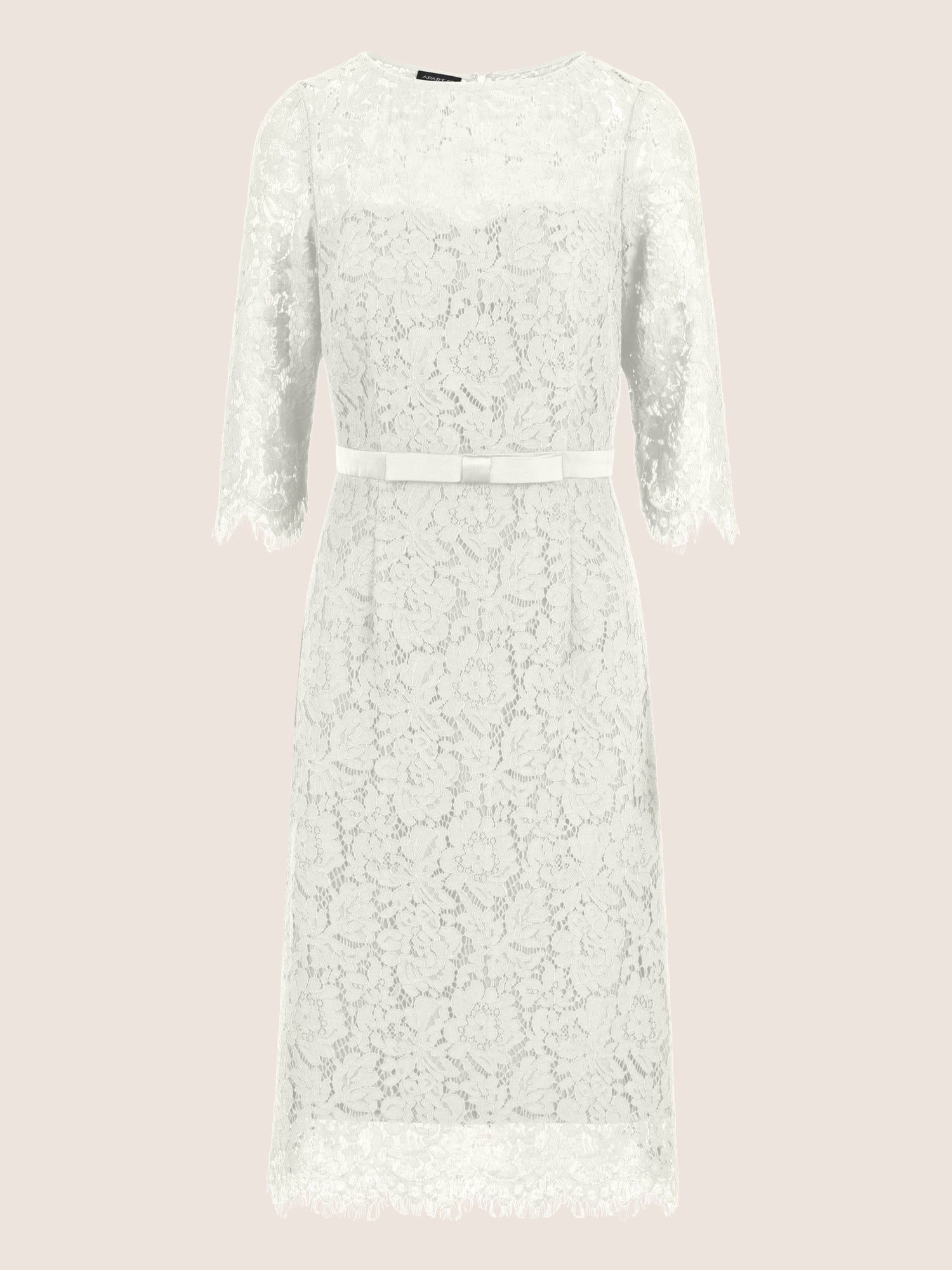 APART Spitzenkleid mit Schleifen-Gürtel | creme