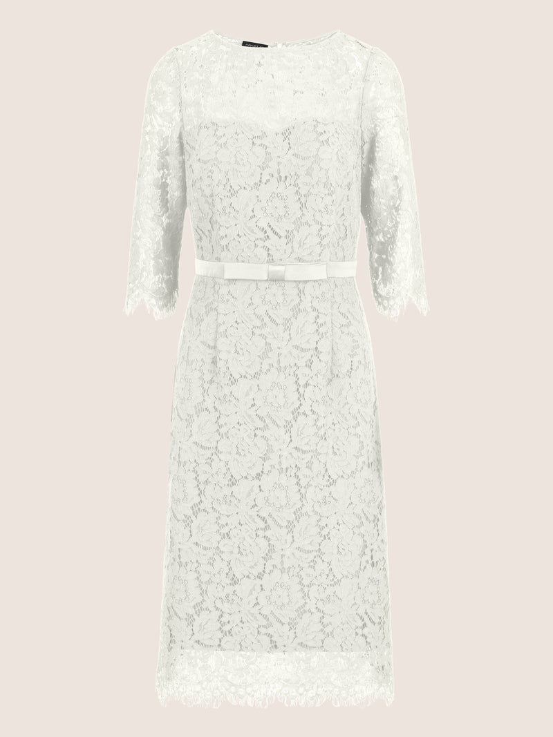 APART Spitzenkleid mit Schleifen-Gürtel | creme